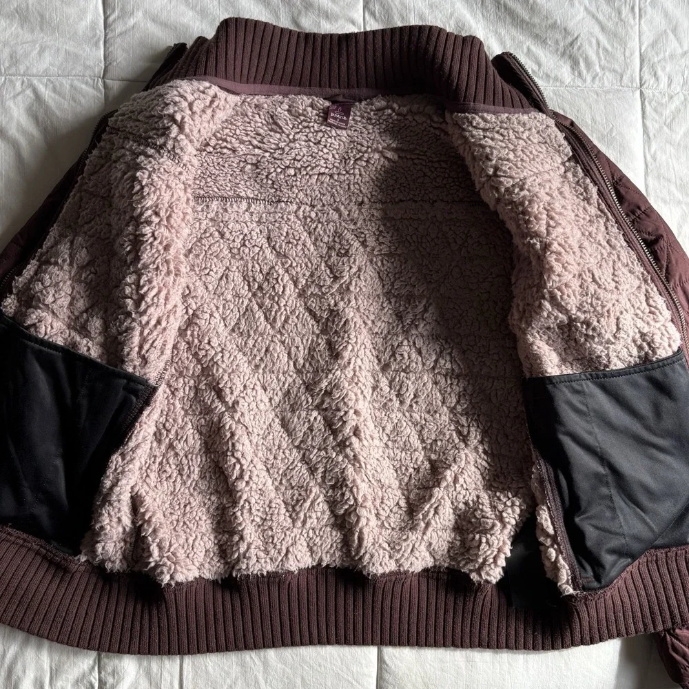 PrAna Diva Bomber Quilted Sherpa Lined Jacket Womens S Brown Wood Outdoor GORP - Picture 8 of 16